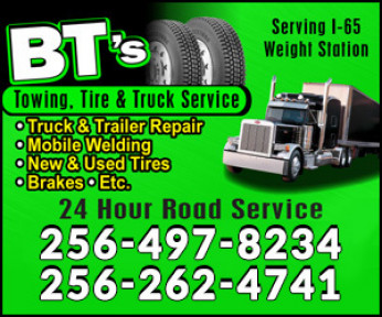 BT'S Towing, Tire, Truck Service Logo